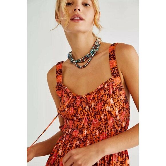 NWT FREE PEOPLE Sz S GLOW UP MAXI DRESS IN BURNT ORANGE - Picture 2 of 3